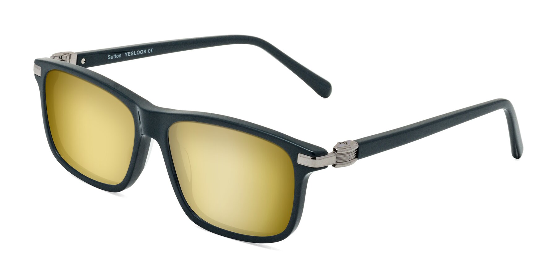Angle of Sutton in Phthalo Green with Gold Mirrored Lenses