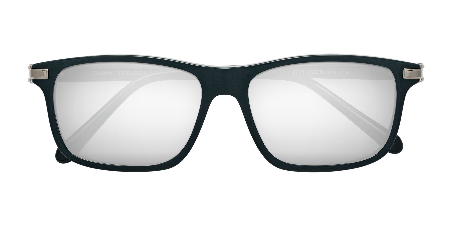 Folded Front of Sutton in Phthalo Green with Silver Mirrored Lenses