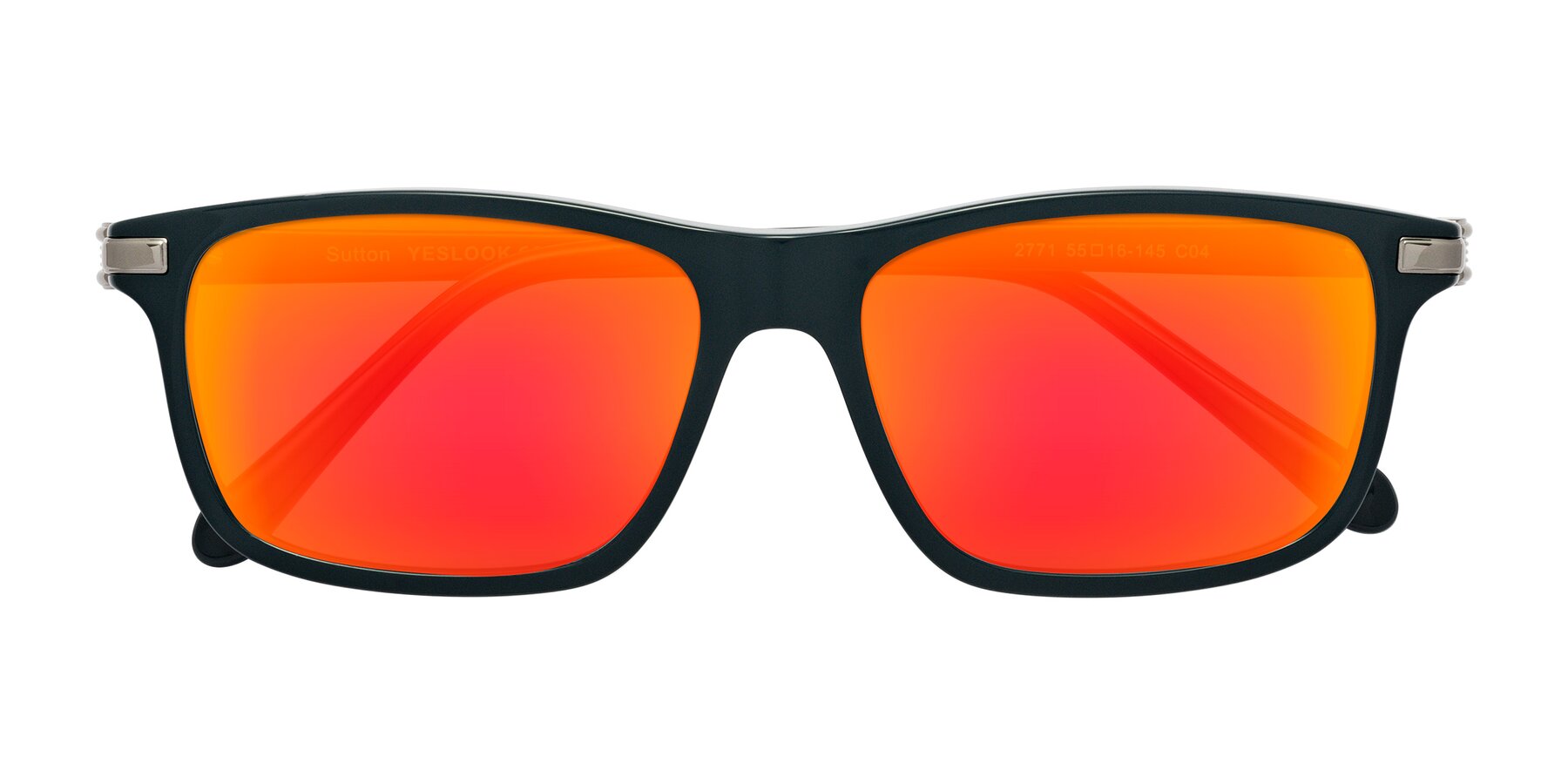 Folded Front of Sutton in Phthalo Green with Red Gold Mirrored Lenses