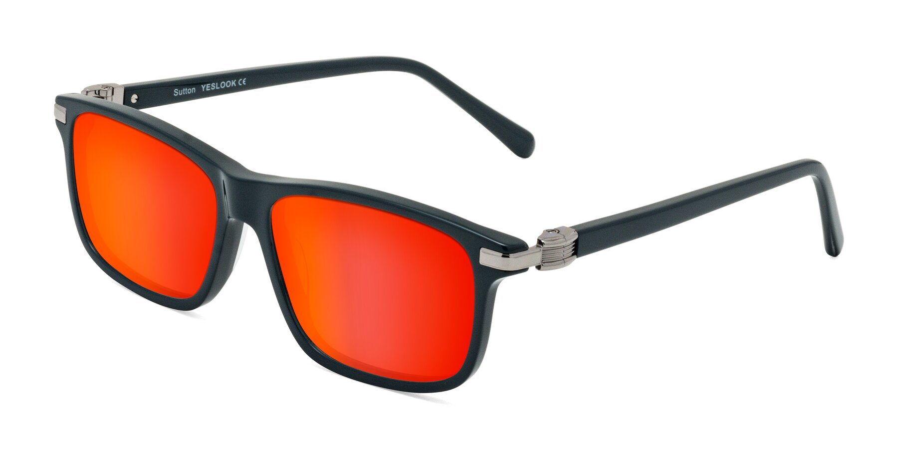 Angle of Sutton in Phthalo Green with Red Gold Mirrored Lenses