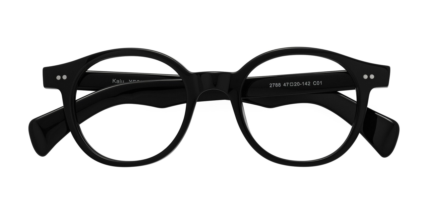 Folded Front of Kaju in Black with Clear Eyeglass Lenses