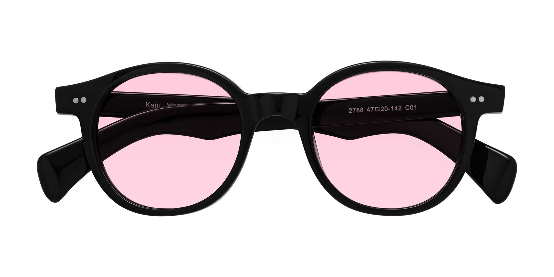 Folded Front of Kaju in Black with Light Pink Tinted Lenses