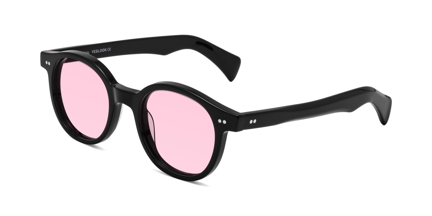 Angle of Kaju in Black with Light Pink Tinted Lenses