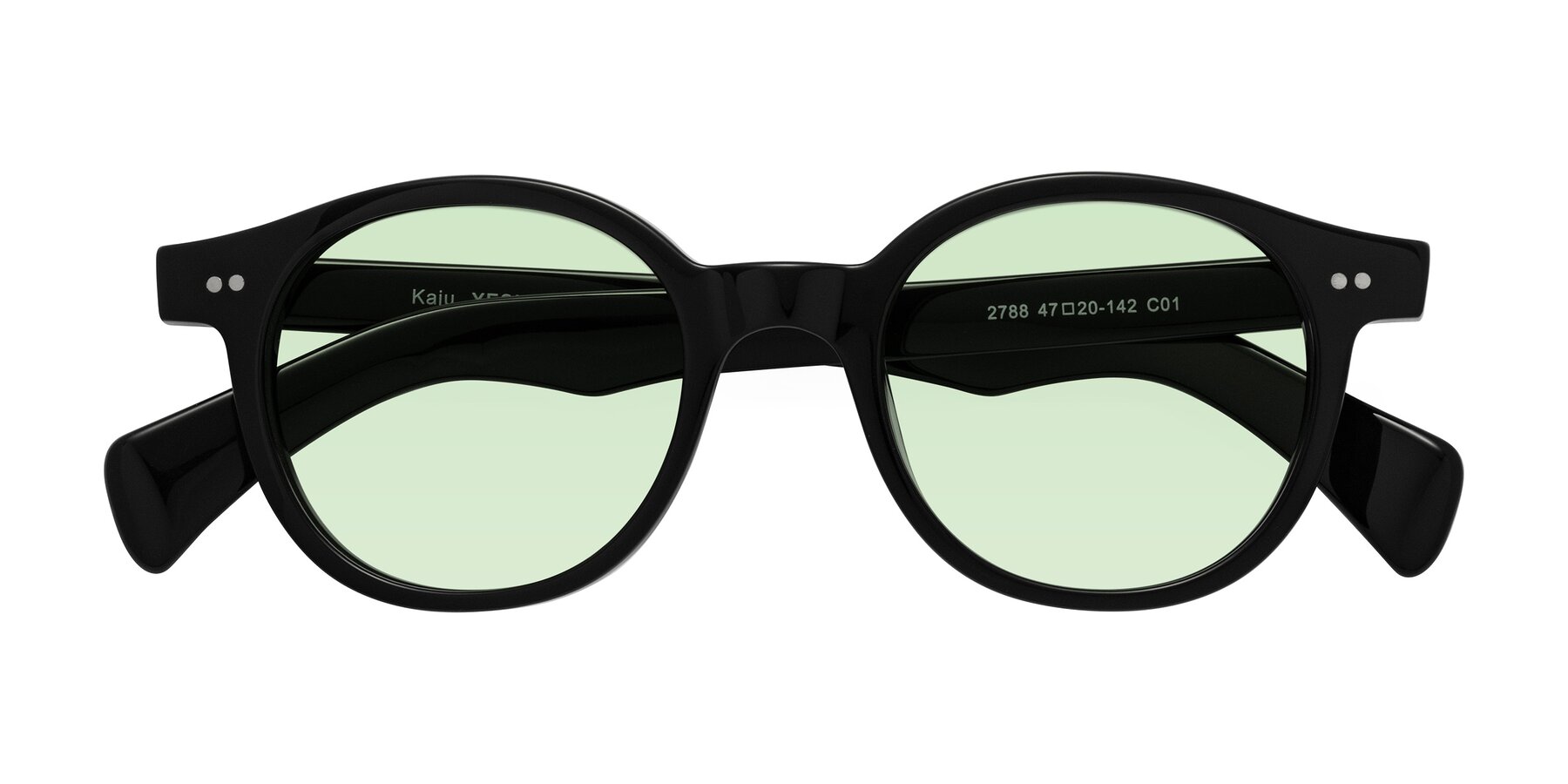 Folded Front of Kaju in Black with Light Green Tinted Lenses