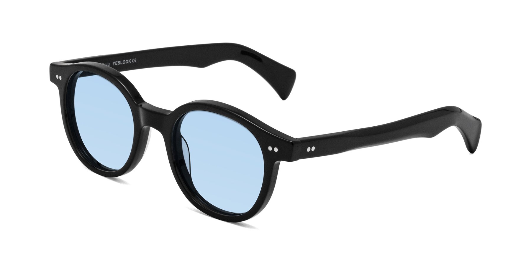 Angle of Kaju in Black with Light Blue Tinted Lenses