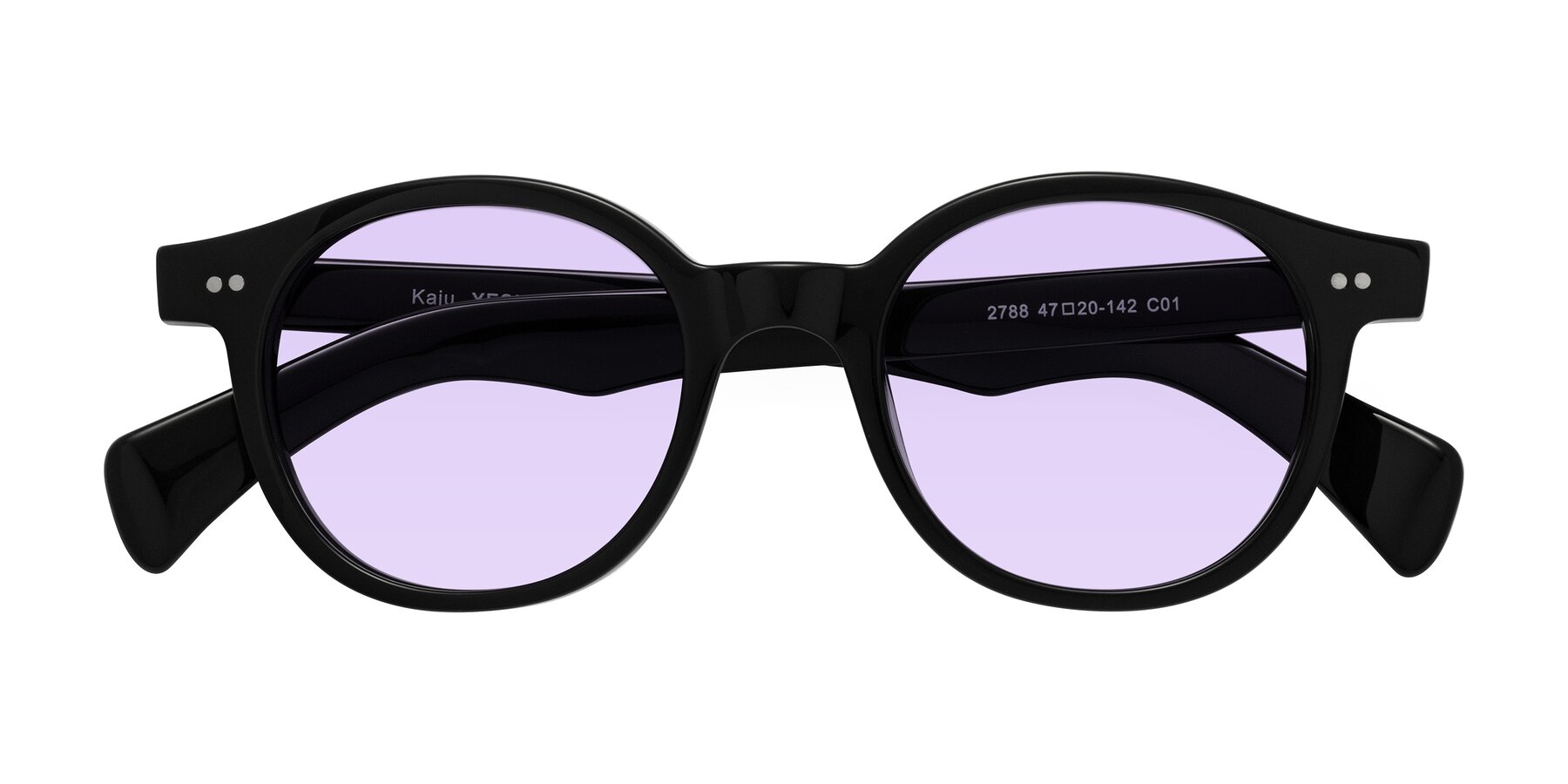 Folded Front of Kaju in Black with Light Purple Tinted Lenses