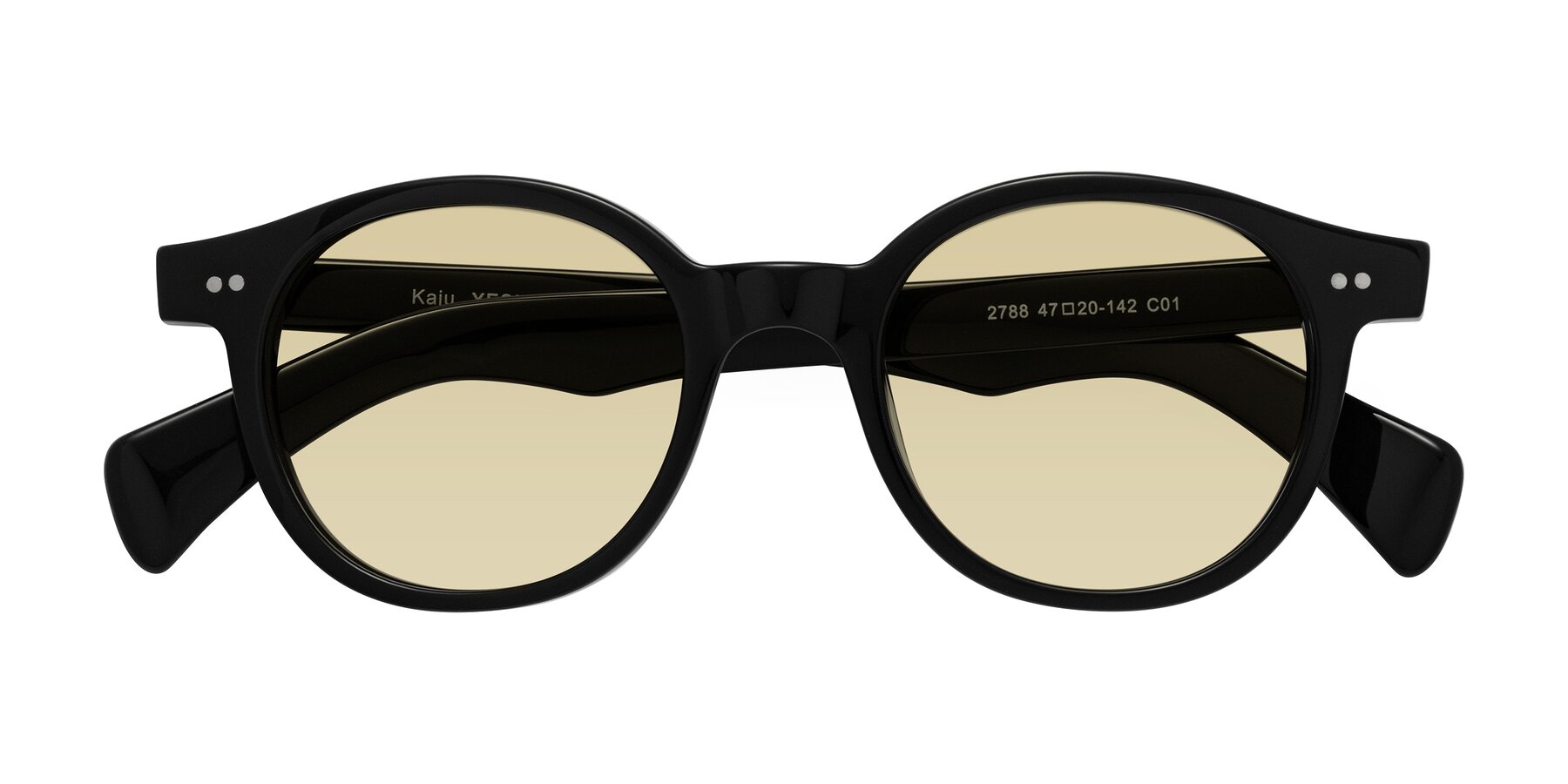 Folded Front of Kaju in Black with Light Champagne Tinted Lenses