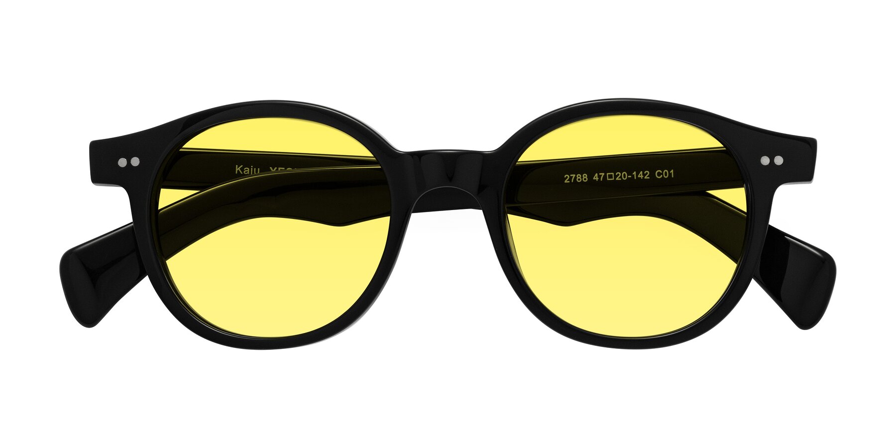 Folded Front of Kaju in Black with Medium Yellow Tinted Lenses