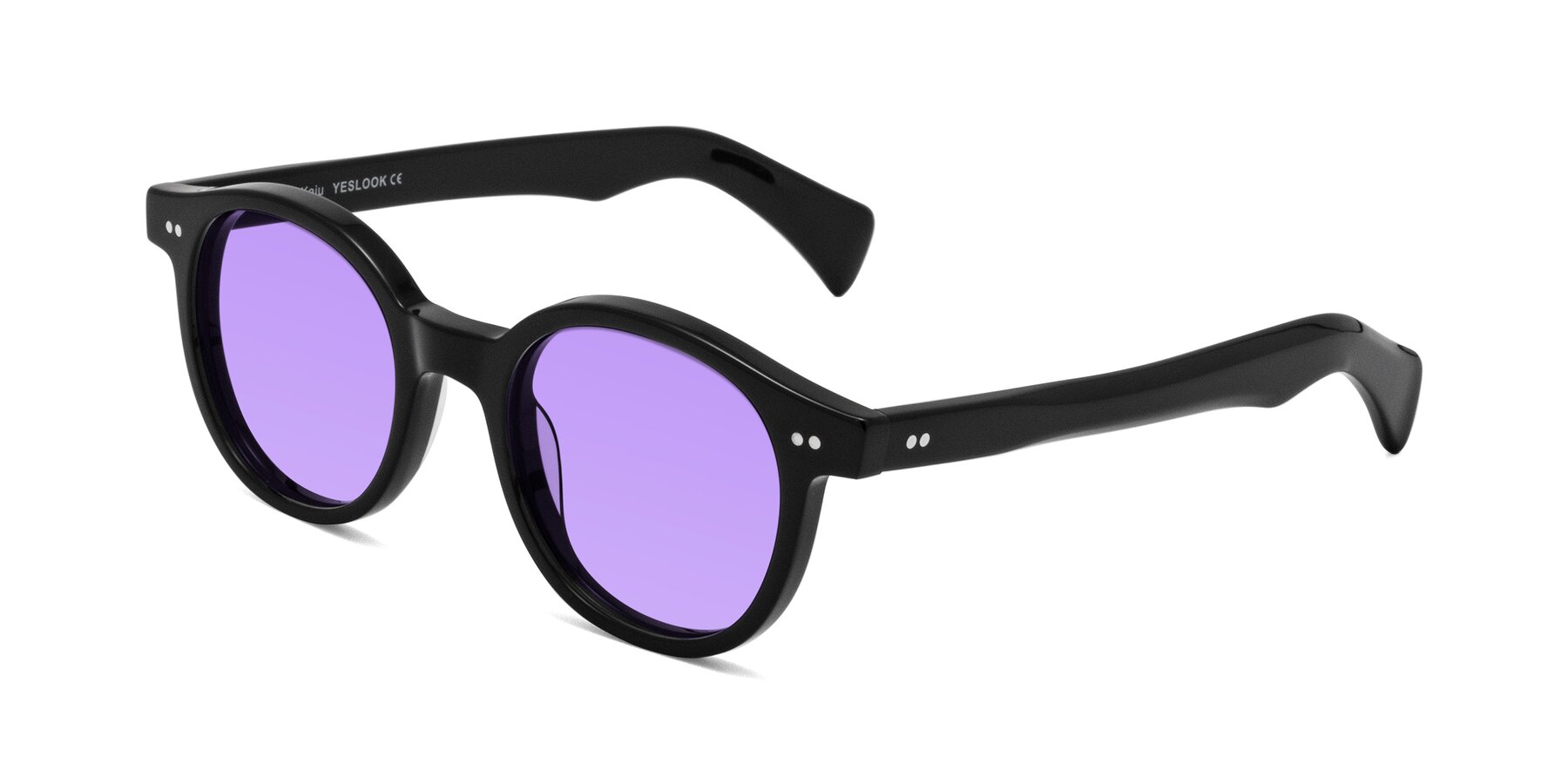 Angle of Kaju in Black with Medium Purple Tinted Lenses
