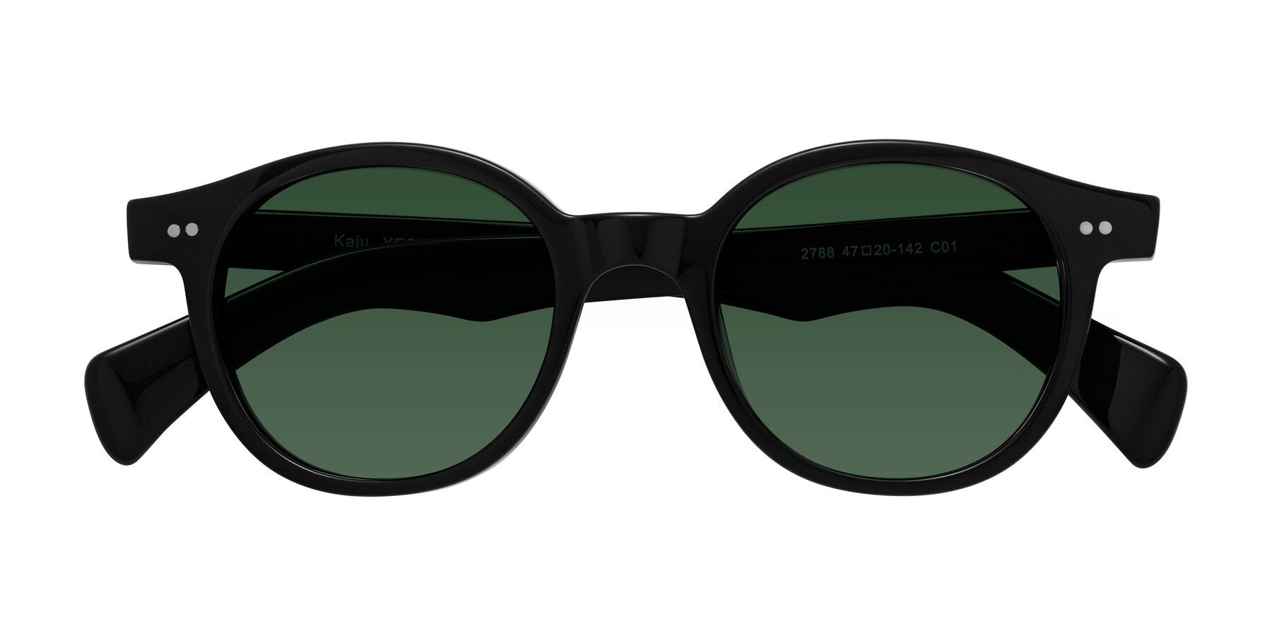 Folded Front of Kaju in Black with Green Tinted Lenses