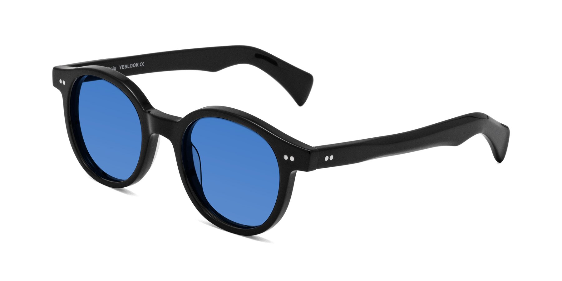 Angle of Kaju in Black with Blue Tinted Lenses