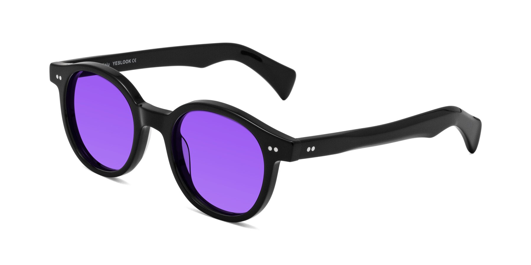 Angle of Kaju in Black with Purple Tinted Lenses