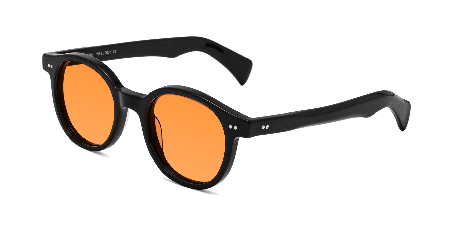 Angle of Kaju in Black with Orange Tinted Lenses