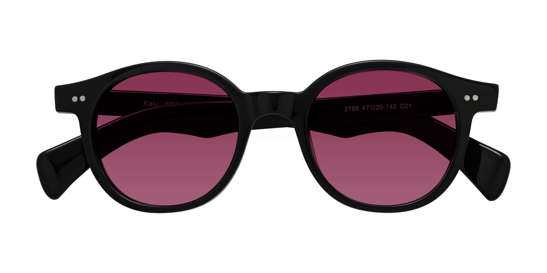 Folded Front of Kaju in Black with Wine Tinted Lenses