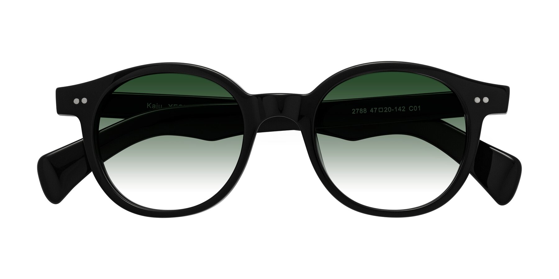 Folded Front of Kaju in Black with Green Gradient Lenses