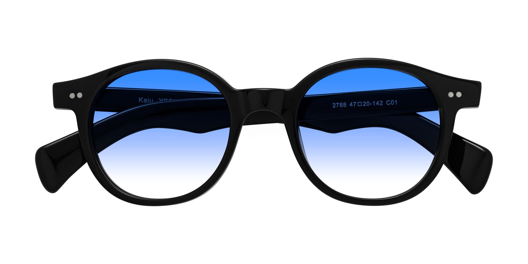 Folded Front of Kaju in Black with Blue Gradient Lenses