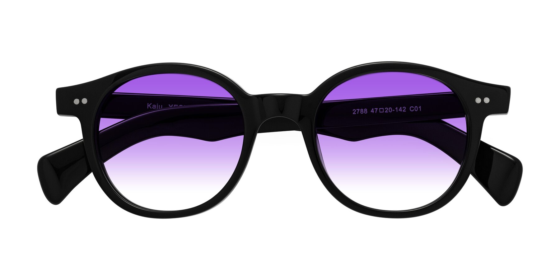 Folded Front of Kaju in Black with Purple Gradient Lenses