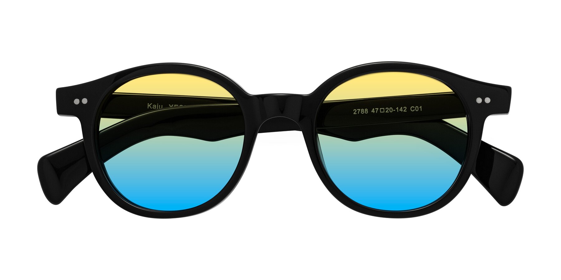 Folded Front of Kaju in Black with Yellow / Blue Gradient Lenses