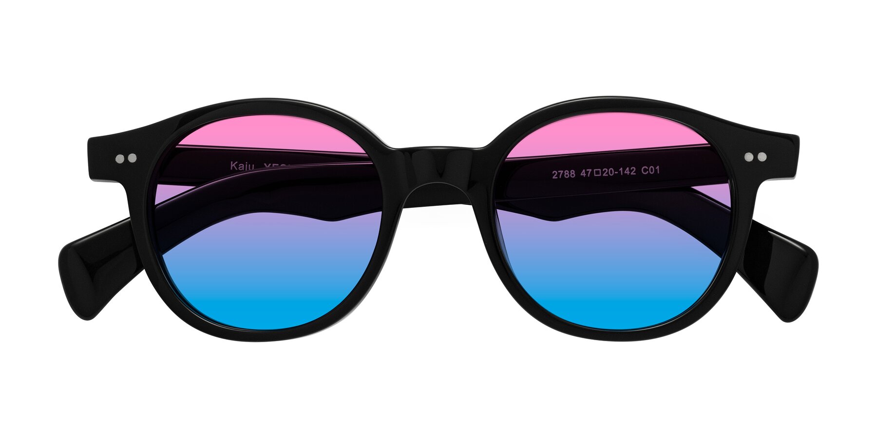 Folded Front of Kaju in Black with Pink / Blue Gradient Lenses