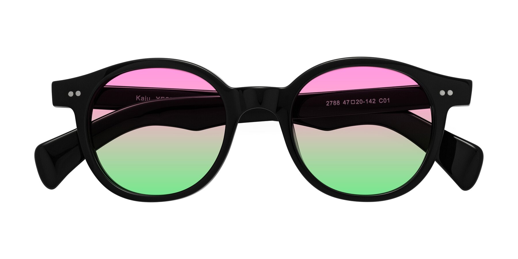 Folded Front of Kaju in Black with Pink / Green Gradient Lenses
