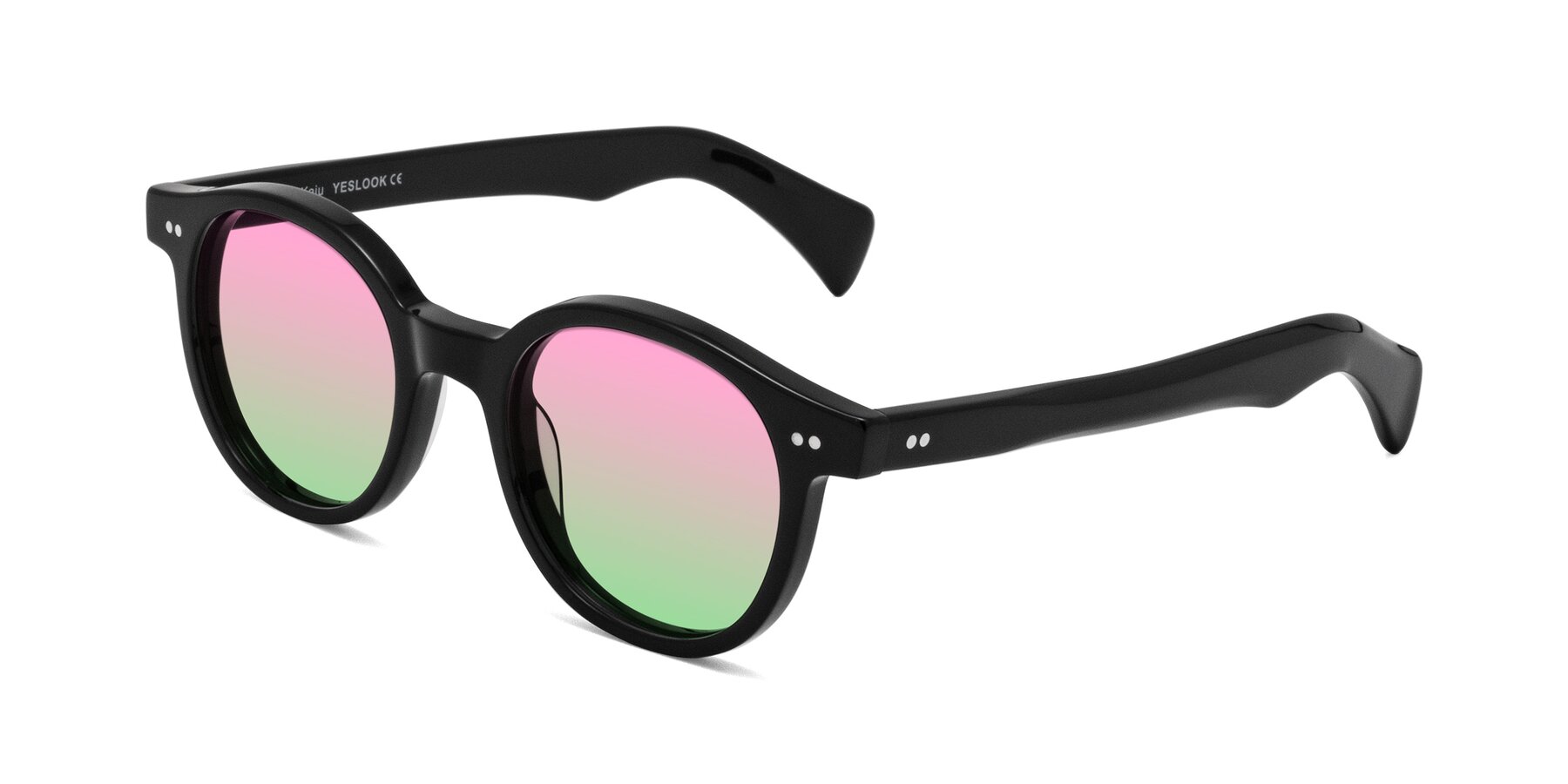 Angle of Kaju in Black with Pink / Green Gradient Lenses