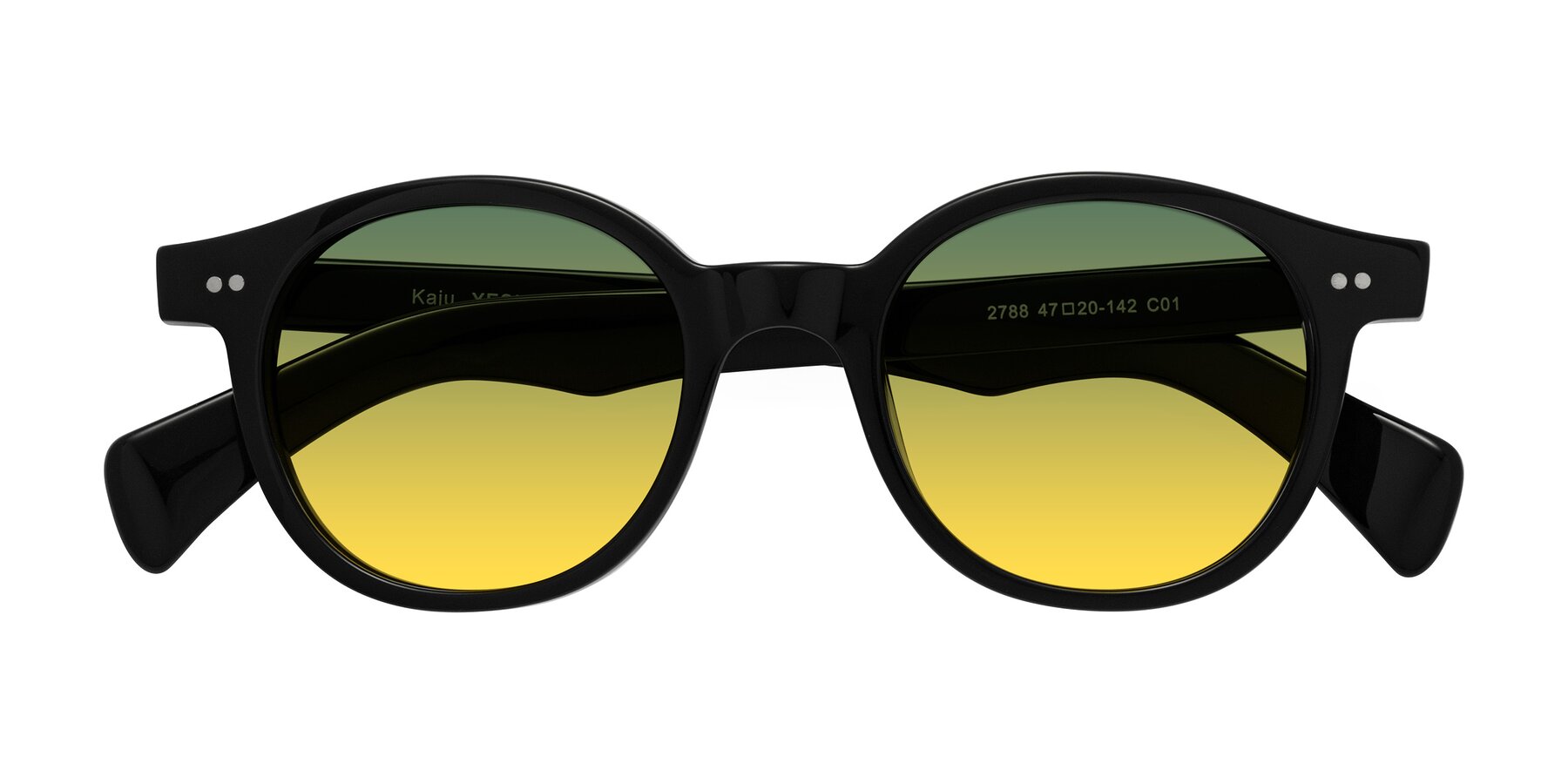 Folded Front of Kaju in Black with Green / Yellow Gradient Lenses