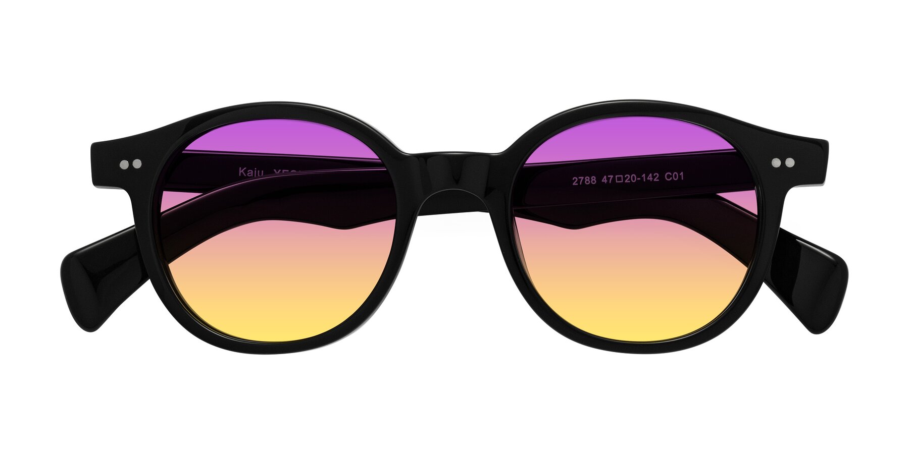 Folded Front of Kaju in Black with Purple / Yellow Gradient Lenses
