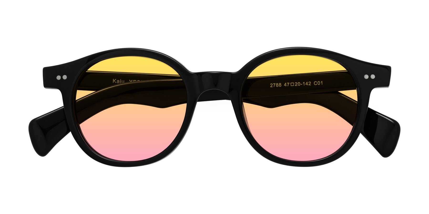 Folded Front of Kaju in Black with Yellow / Pink Gradient Lenses