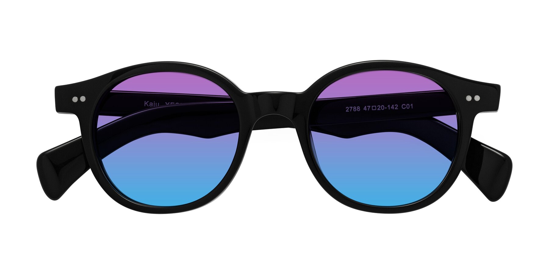 Folded Front of Kaju in Black with Purple / Blue Gradient Lenses