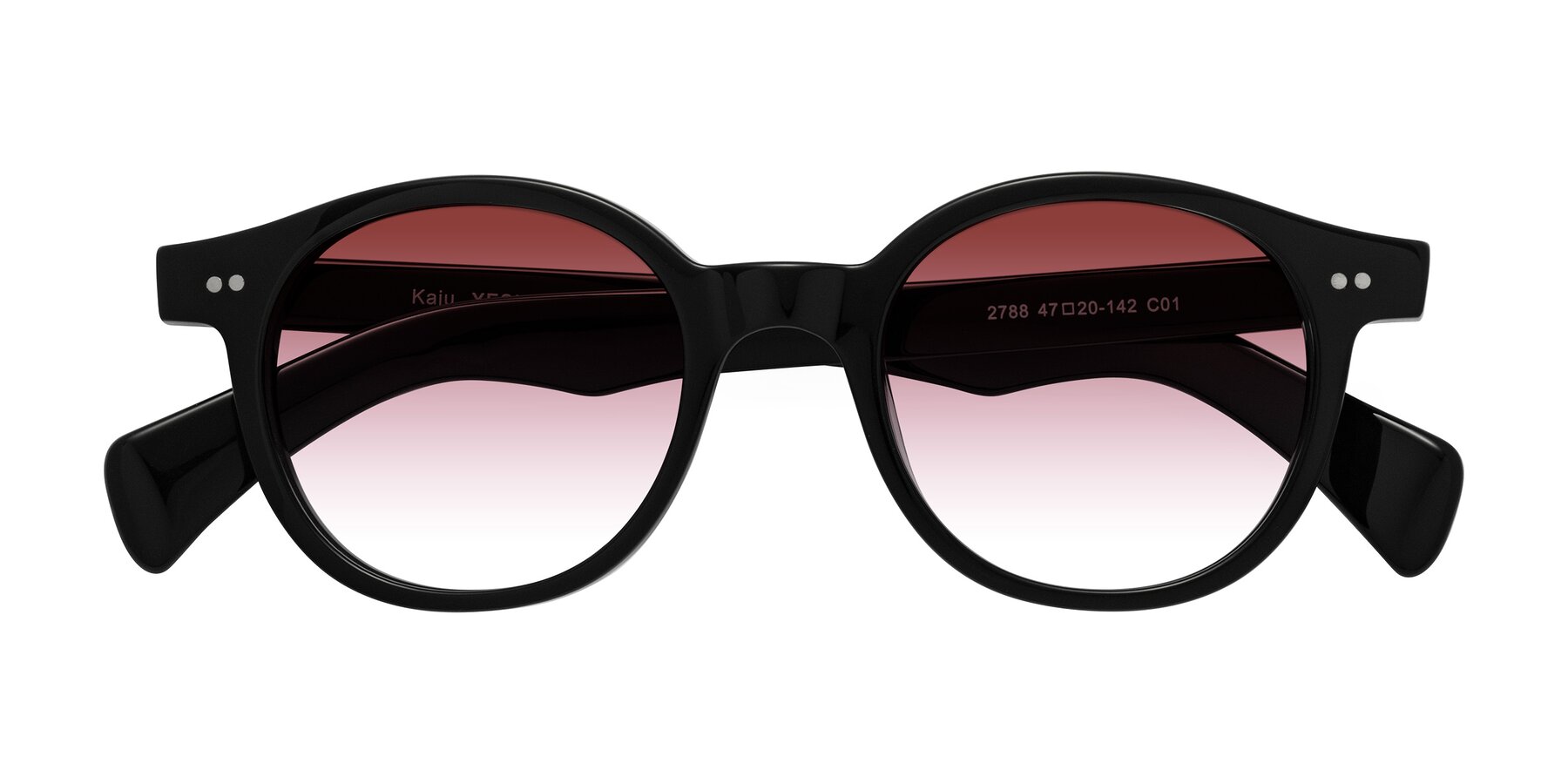Folded Front of Kaju in Black with Garnet Gradient Lenses