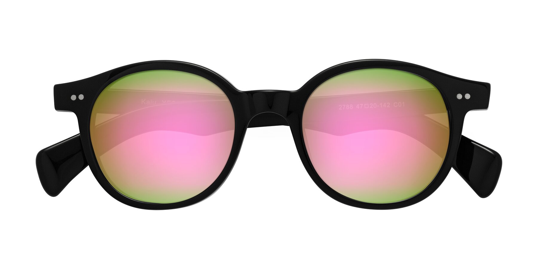 Folded Front of Kaju in Black with Pink Mirrored Lenses