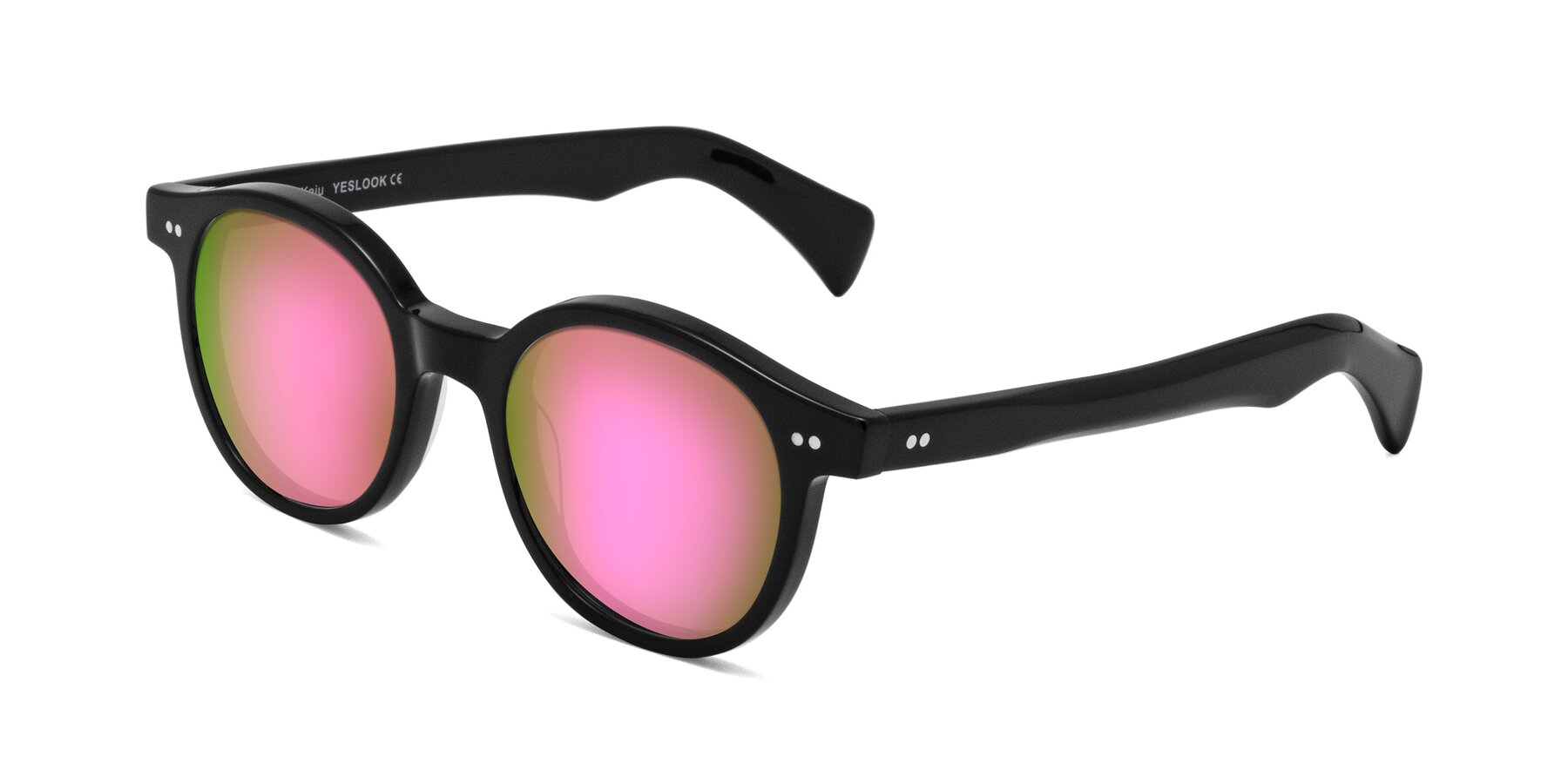 Angle of Kaju in Black with Pink Mirrored Lenses