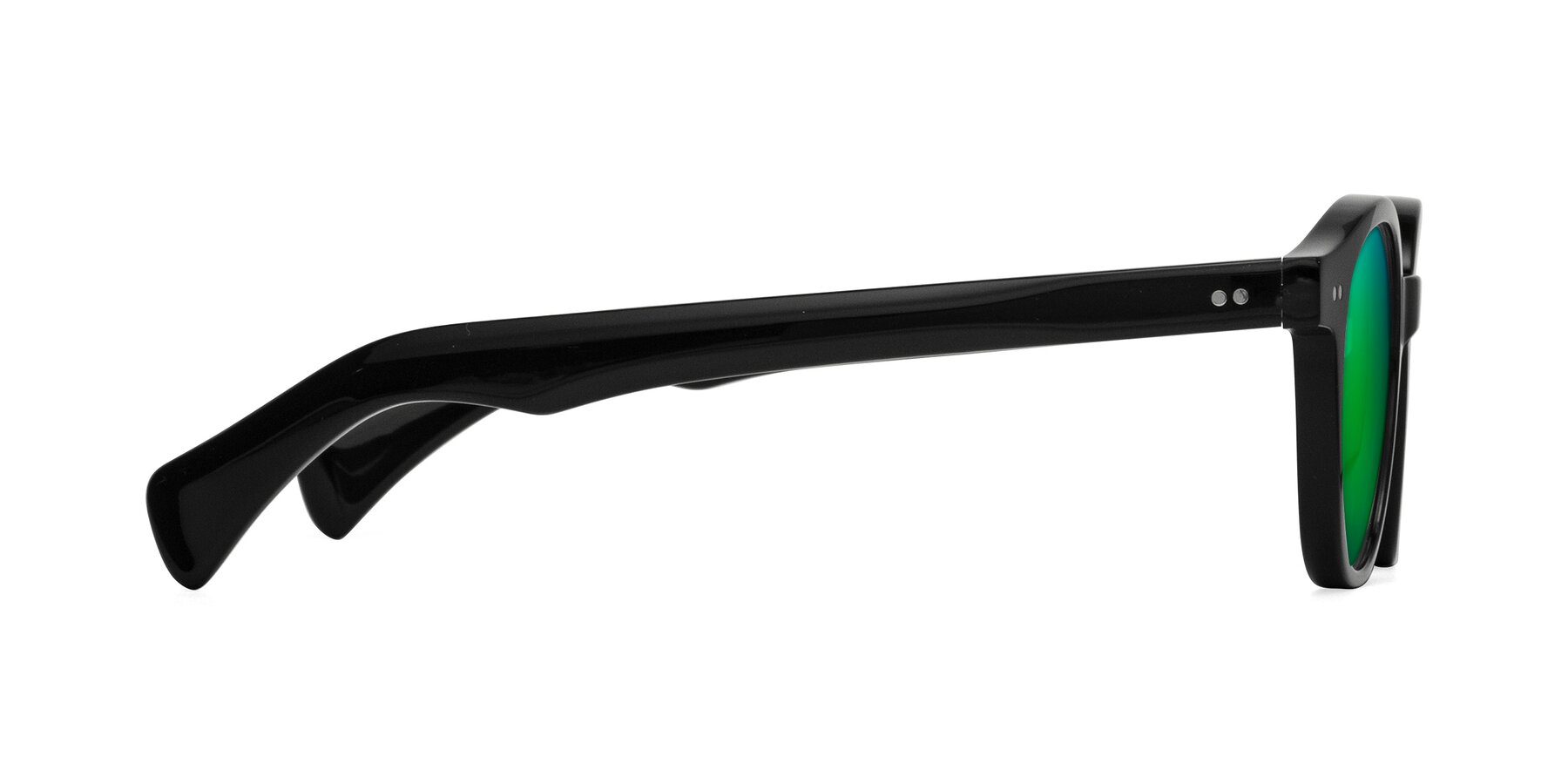 Side of Kaju in Black with Green Mirrored Lenses