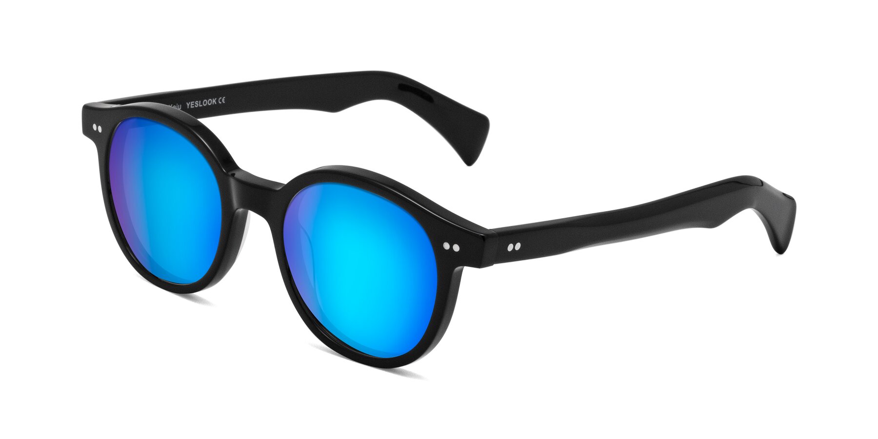 Angle of Kaju in Black with Blue Mirrored Lenses