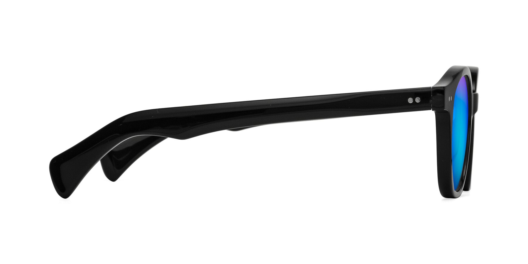 Side of Kaju in Black with Blue Mirrored Lenses