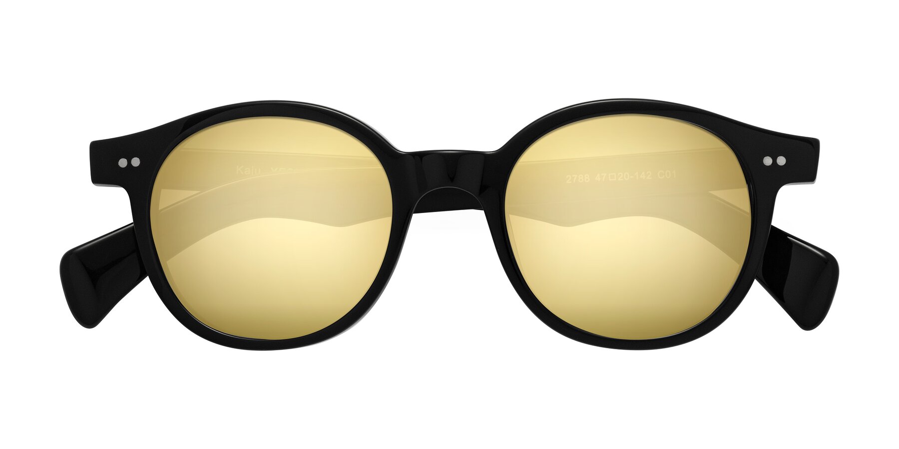 Folded Front of Kaju in Black with Gold Mirrored Lenses