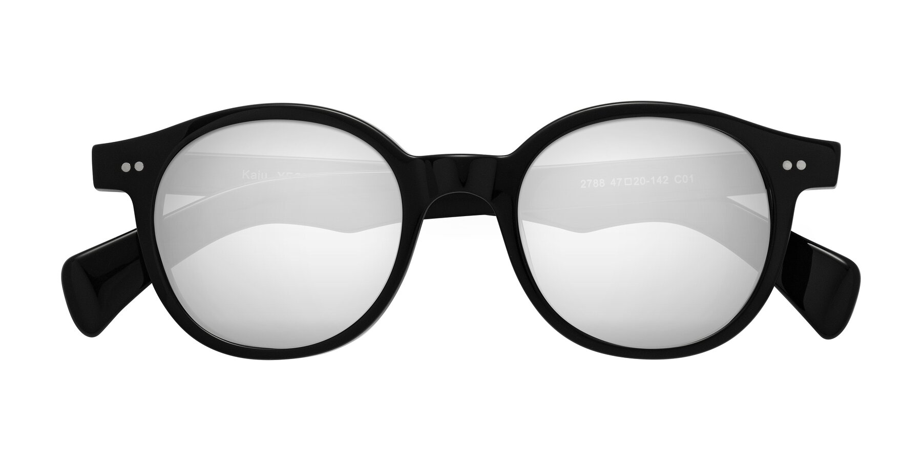 Folded Front of Kaju in Black with Silver Mirrored Lenses
