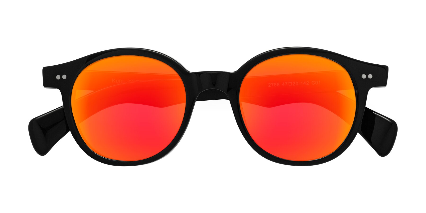 Folded Front of Kaju in Black with Red Gold Mirrored Lenses