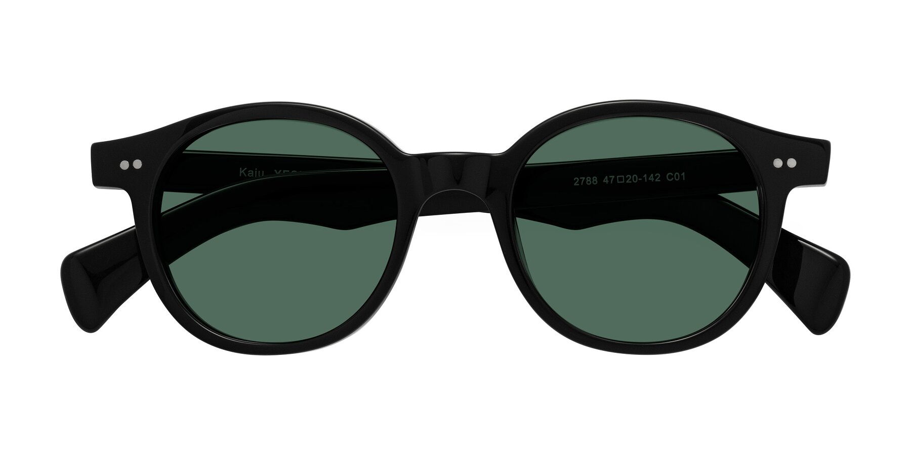 Folded Front of Kaju in Black with Green Polarized Lenses