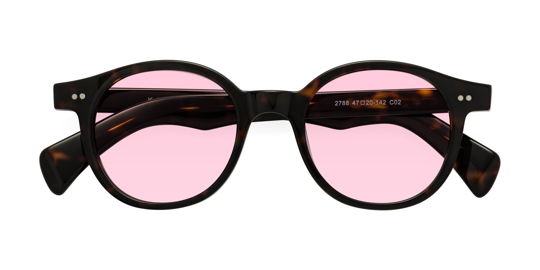 Folded Front of Kaju in Dark Tortoise with Light Pink Tinted Lenses