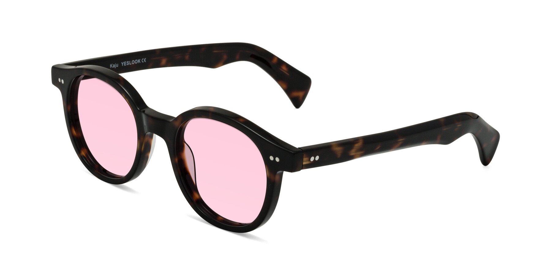 Angle of Kaju in Dark Tortoise with Light Pink Tinted Lenses