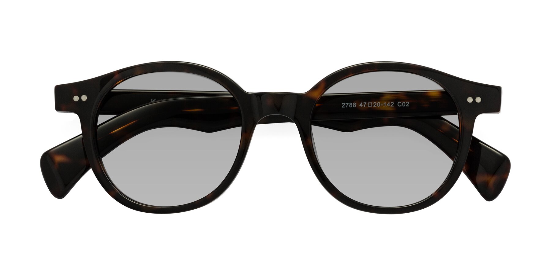 Folded Front of Kaju in Dark Tortoise with Light Gray Tinted Lenses