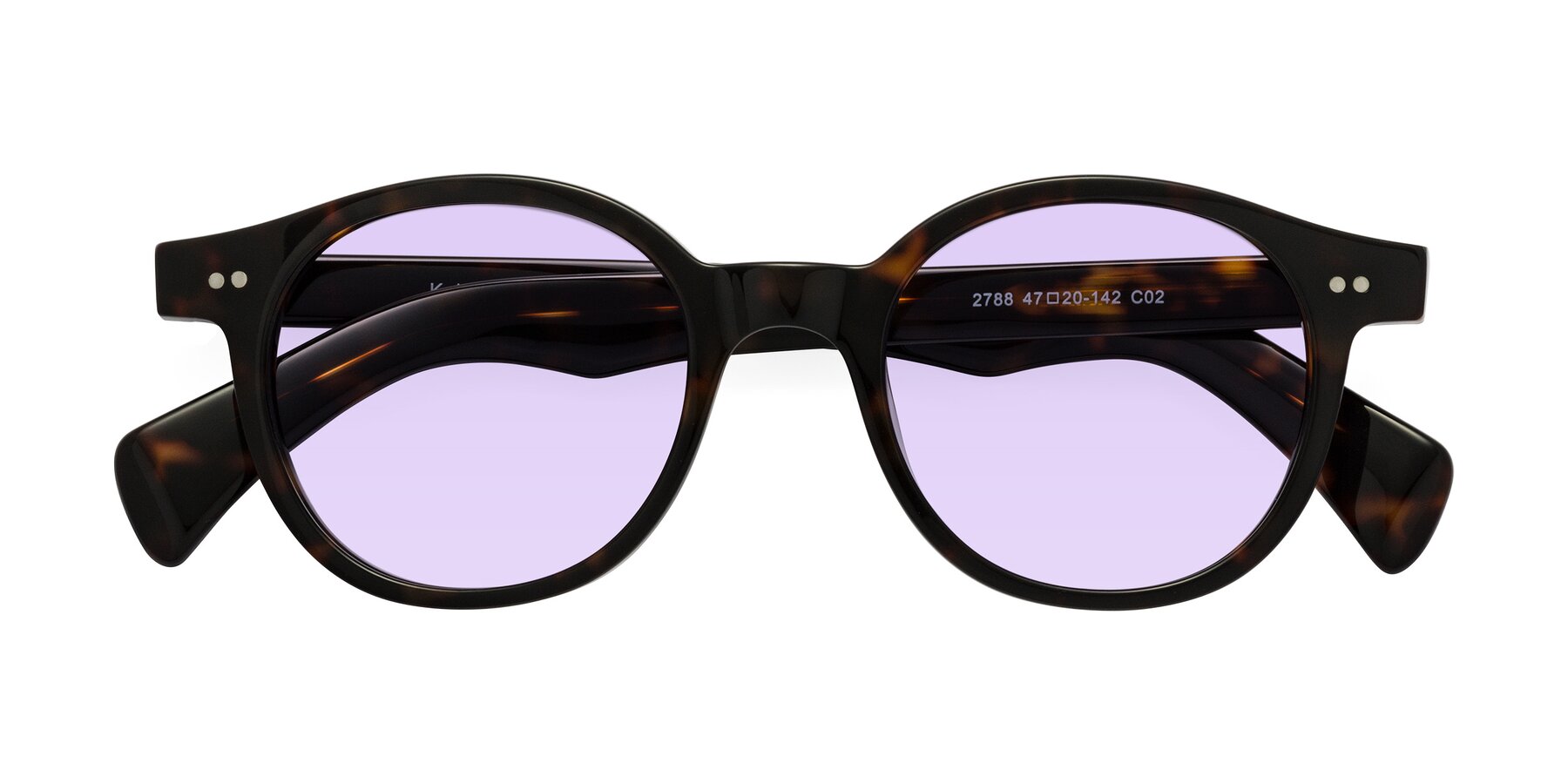 Folded Front of Kaju in Dark Tortoise with Light Purple Tinted Lenses