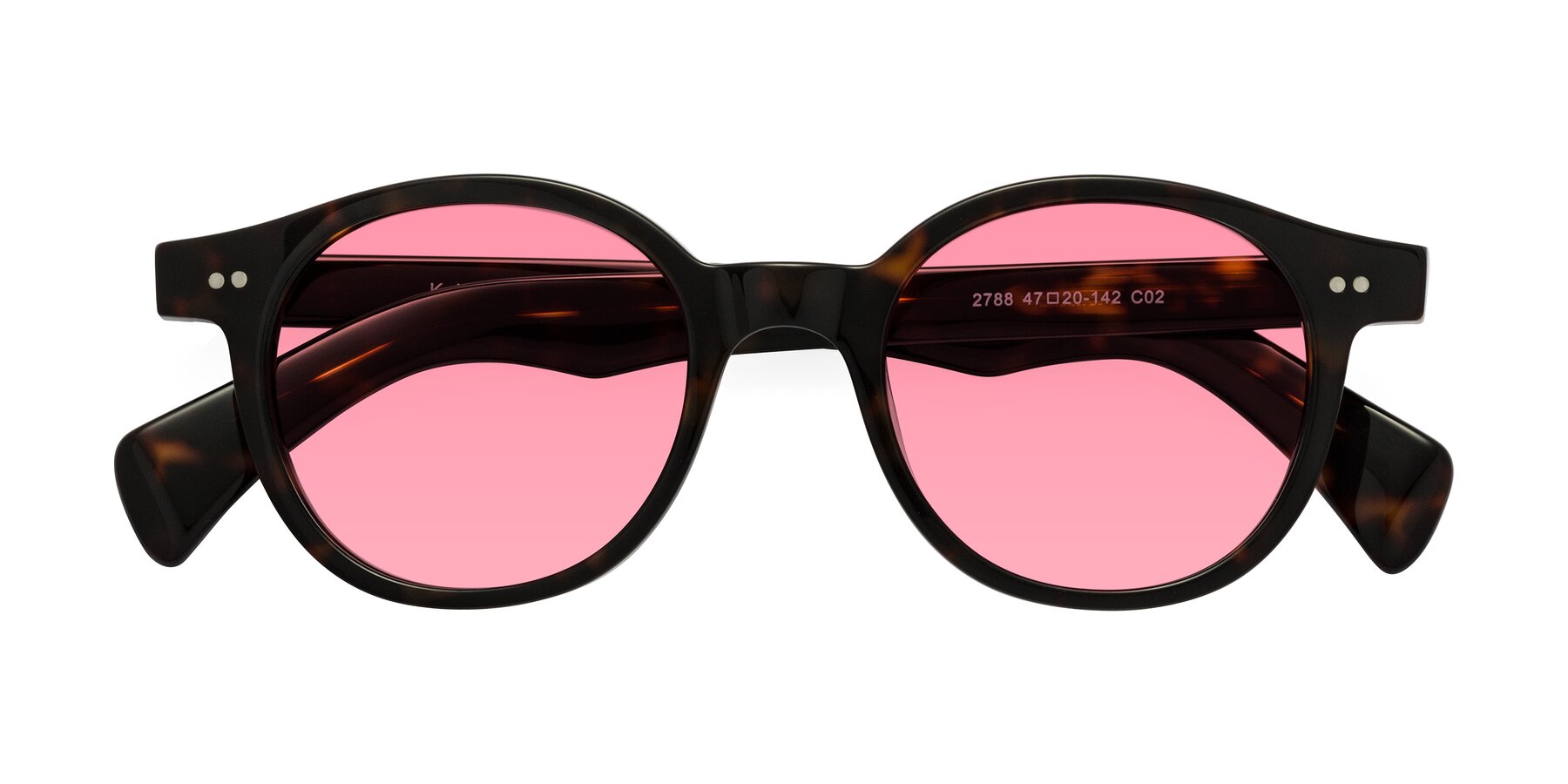 Folded Front of Kaju in Dark Tortoise with Pink Tinted Lenses