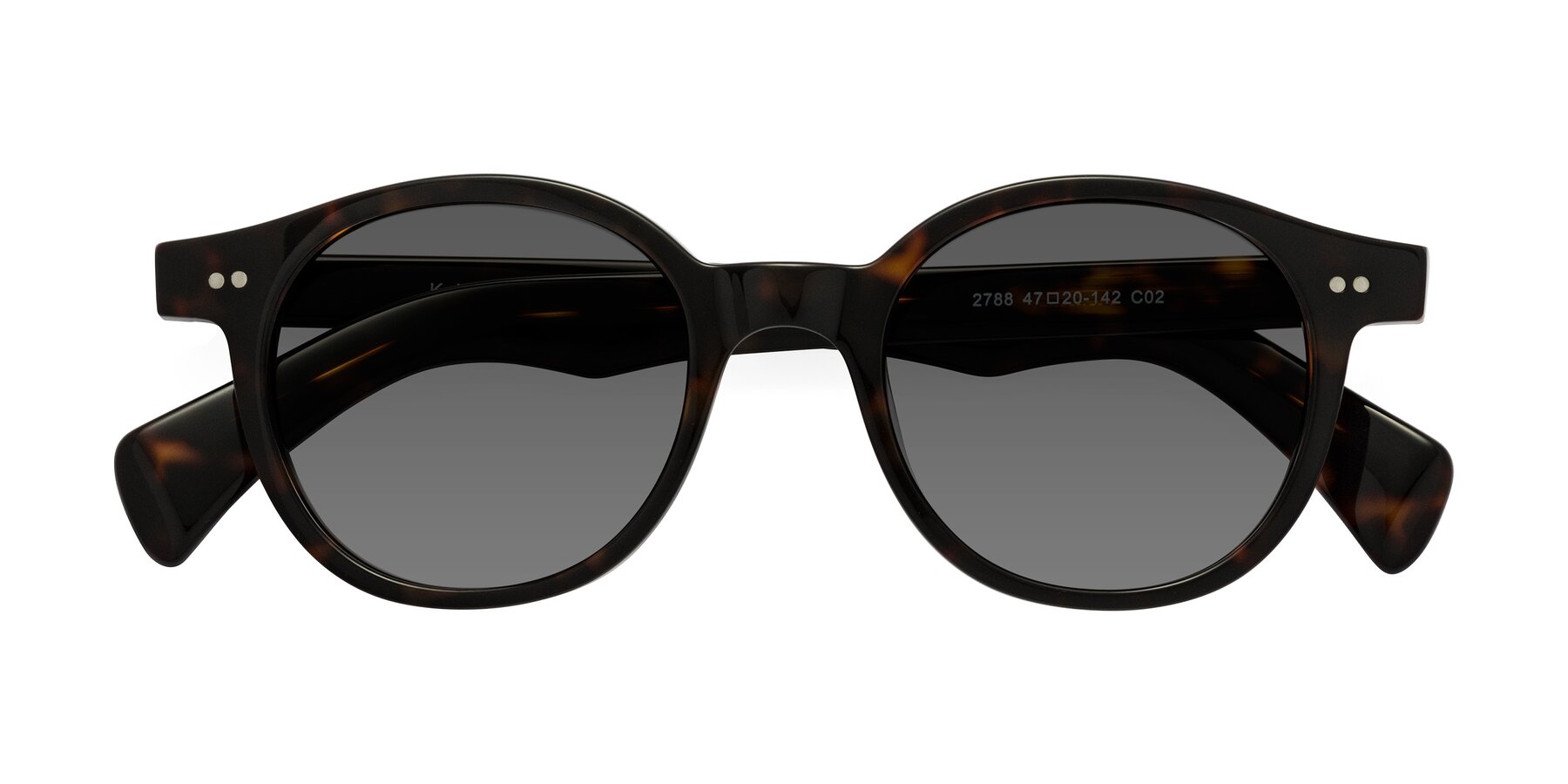 Folded Front of Kaju in Dark Tortoise with Medium Gray Tinted Lenses