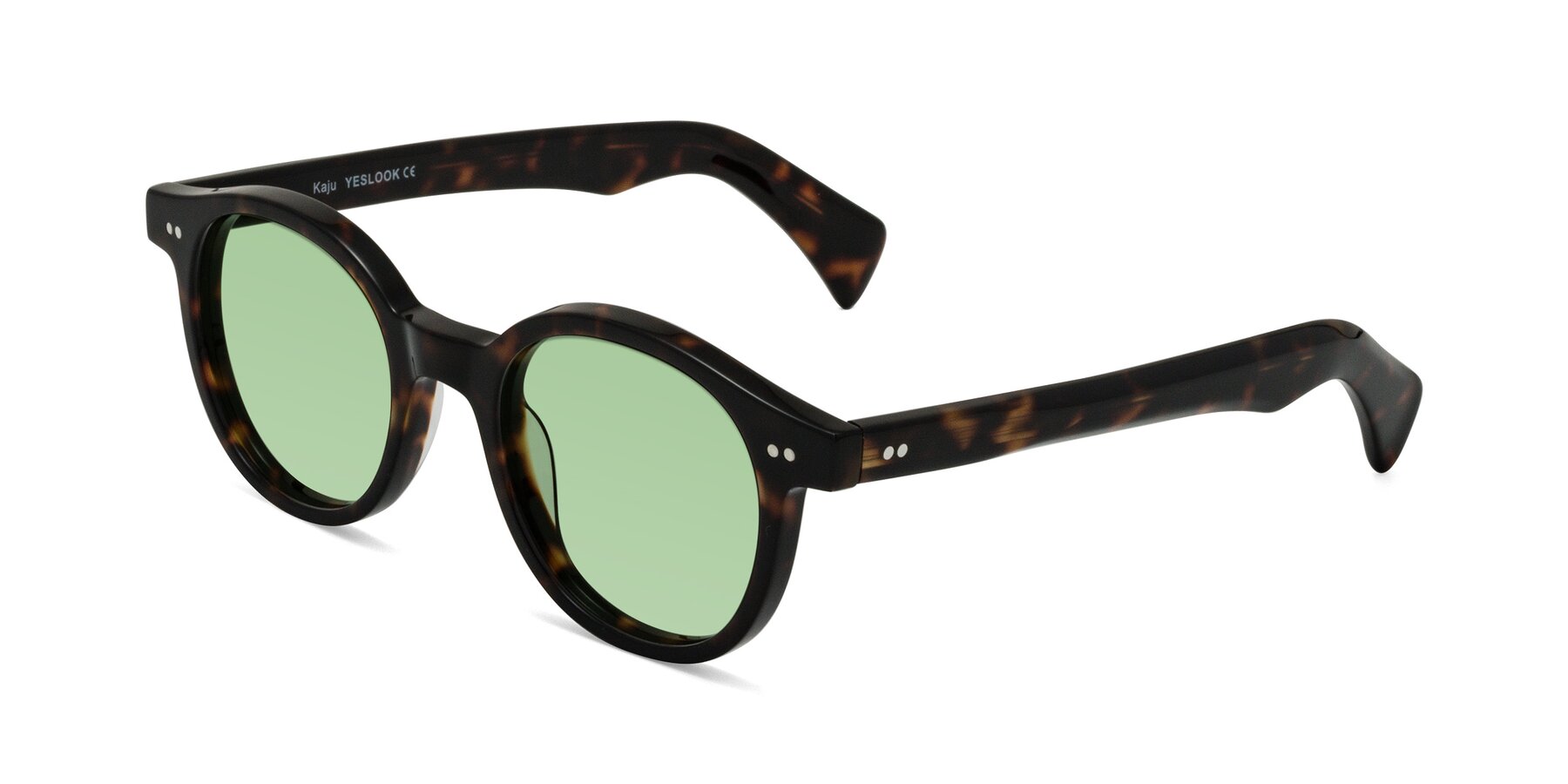 Angle of Kaju in Dark Tortoise with Medium Green Tinted Lenses