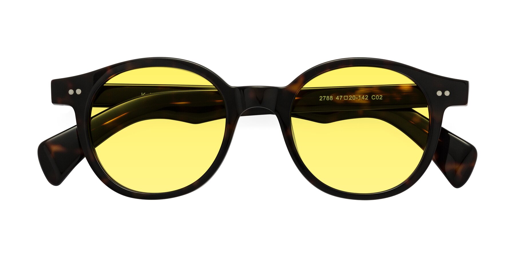 Folded Front of Kaju in Dark Tortoise with Medium Yellow Tinted Lenses