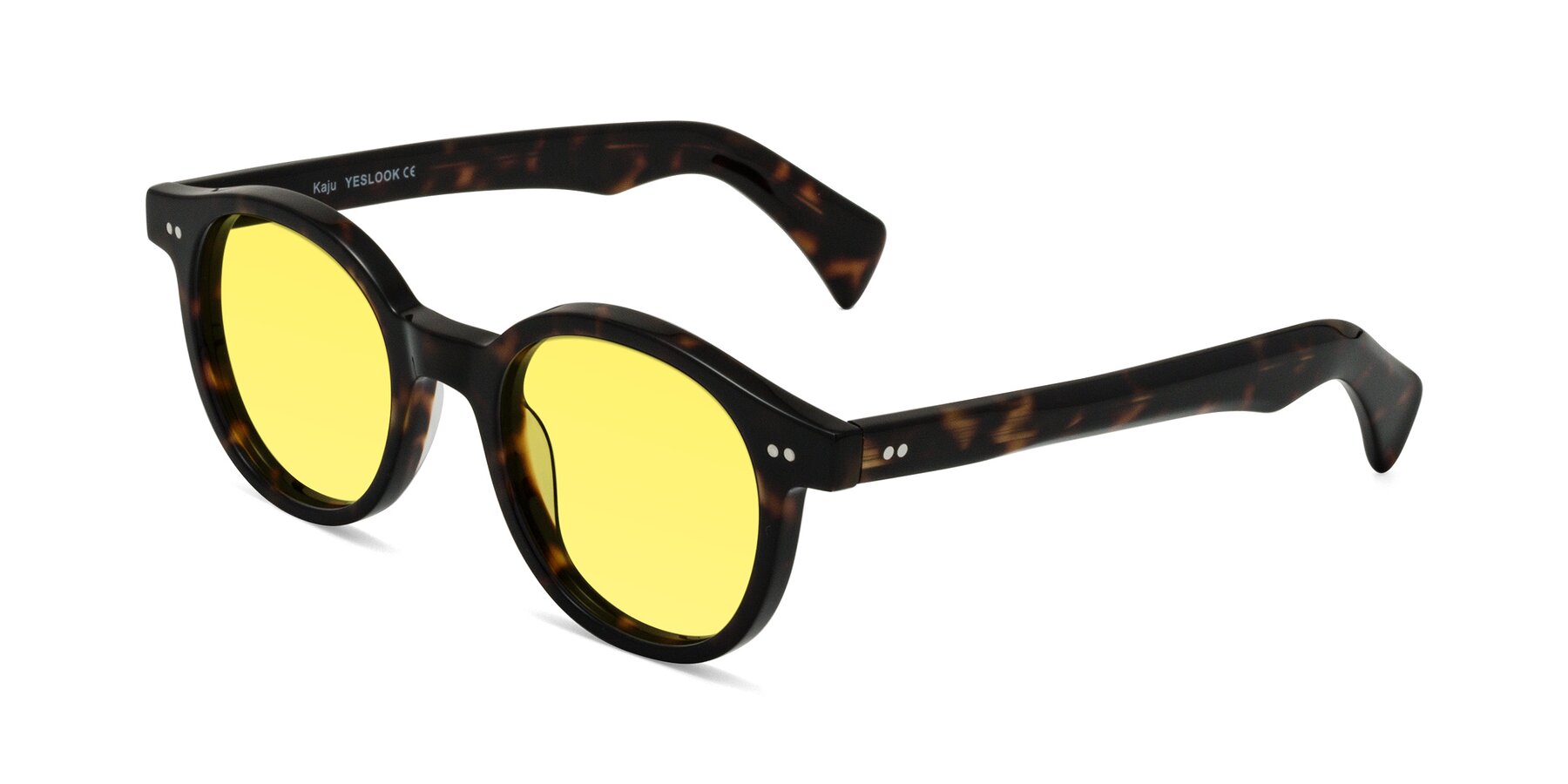 Angle of Kaju in Dark Tortoise with Medium Yellow Tinted Lenses