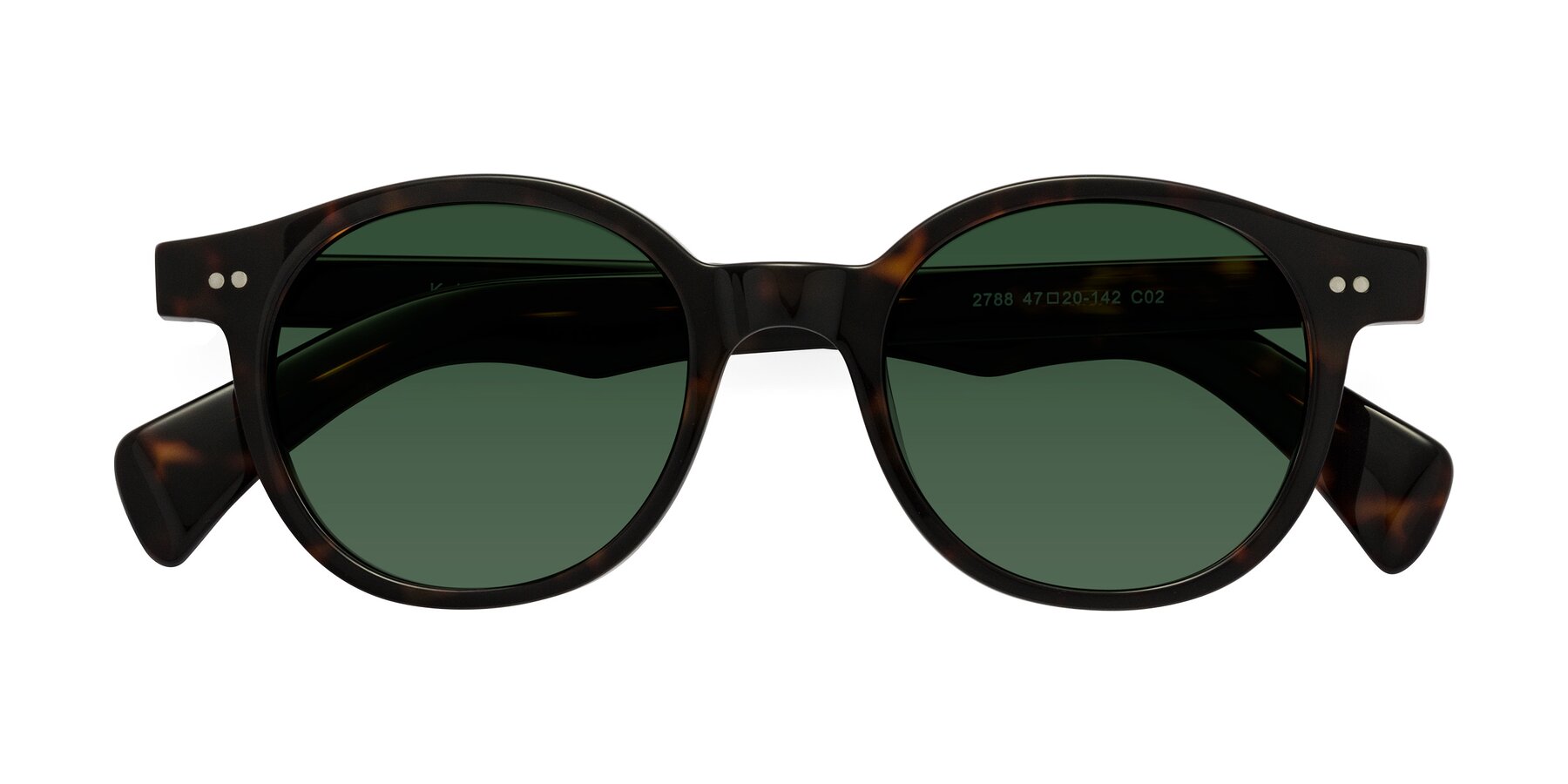 Folded Front of Kaju in Dark Tortoise with Green Tinted Lenses