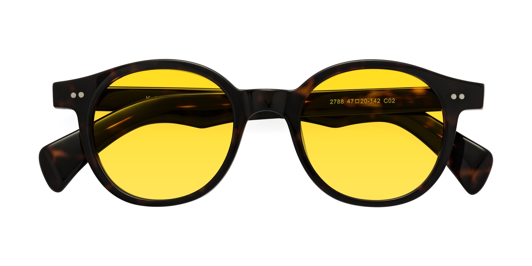 Folded Front of Kaju in Dark Tortoise with Yellow Tinted Lenses